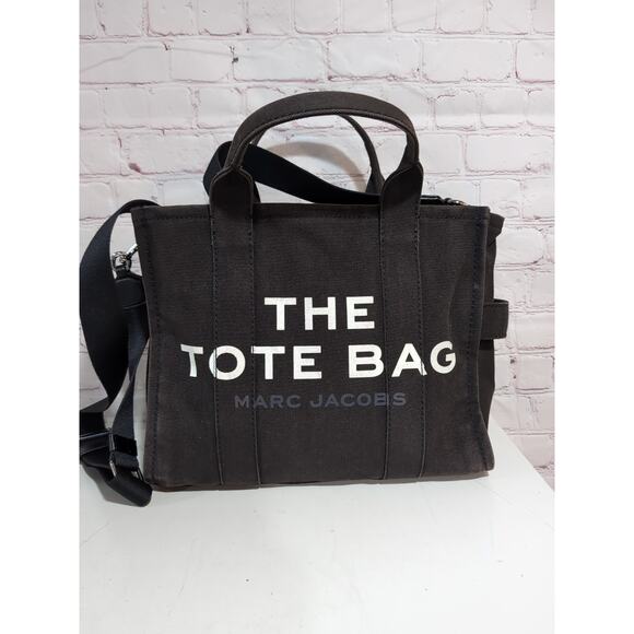 Marc Jacobs Black Gray Canvas Medium The Tote Bag with Dust Bag - Picture 1 of 16